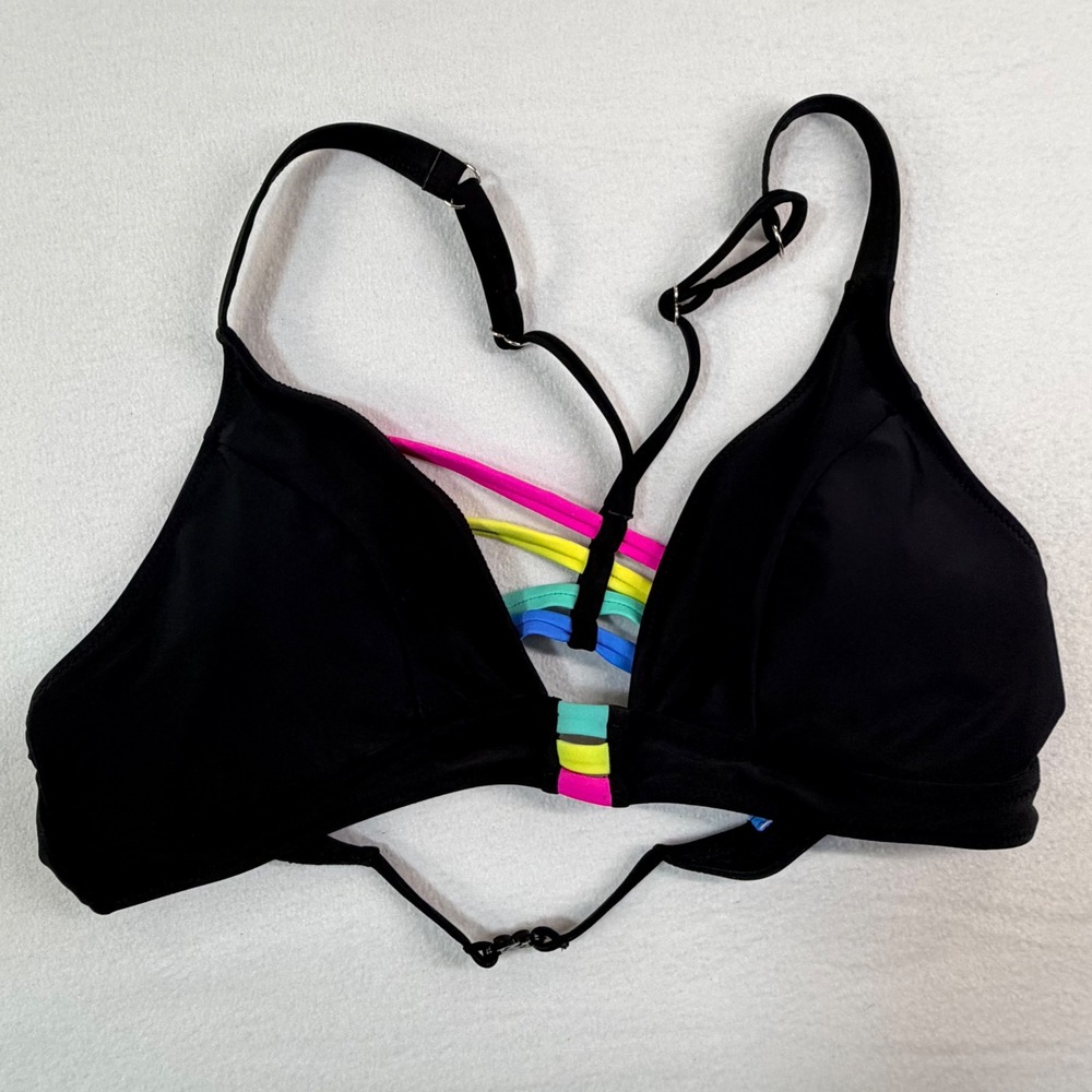 Popvil Womens Bikini Top XL Black Rainbow Strappy Triangle Padded Swimwear